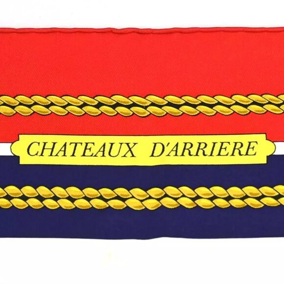 HERMES Carre 90 CHATEAUX DARRIERE Scarf Red/Multicolor Silk - Picture 6 of 11
